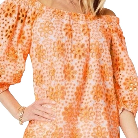 Lily Pulitzer Kerrigan cantaloupe Flutter Sleeve Eyelet top - Picture 2 of 16